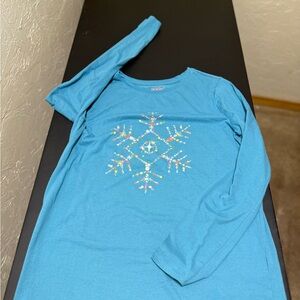 Cat & Jack Teal Blue Long Sleeve Sniwflake Graphic T-Shirt Girls XXL